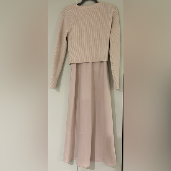 NEW RACHEL ZOE Size M Cream Satin Maxi Dress with Knit Criss Cross Sweater - Picture 11 of 13